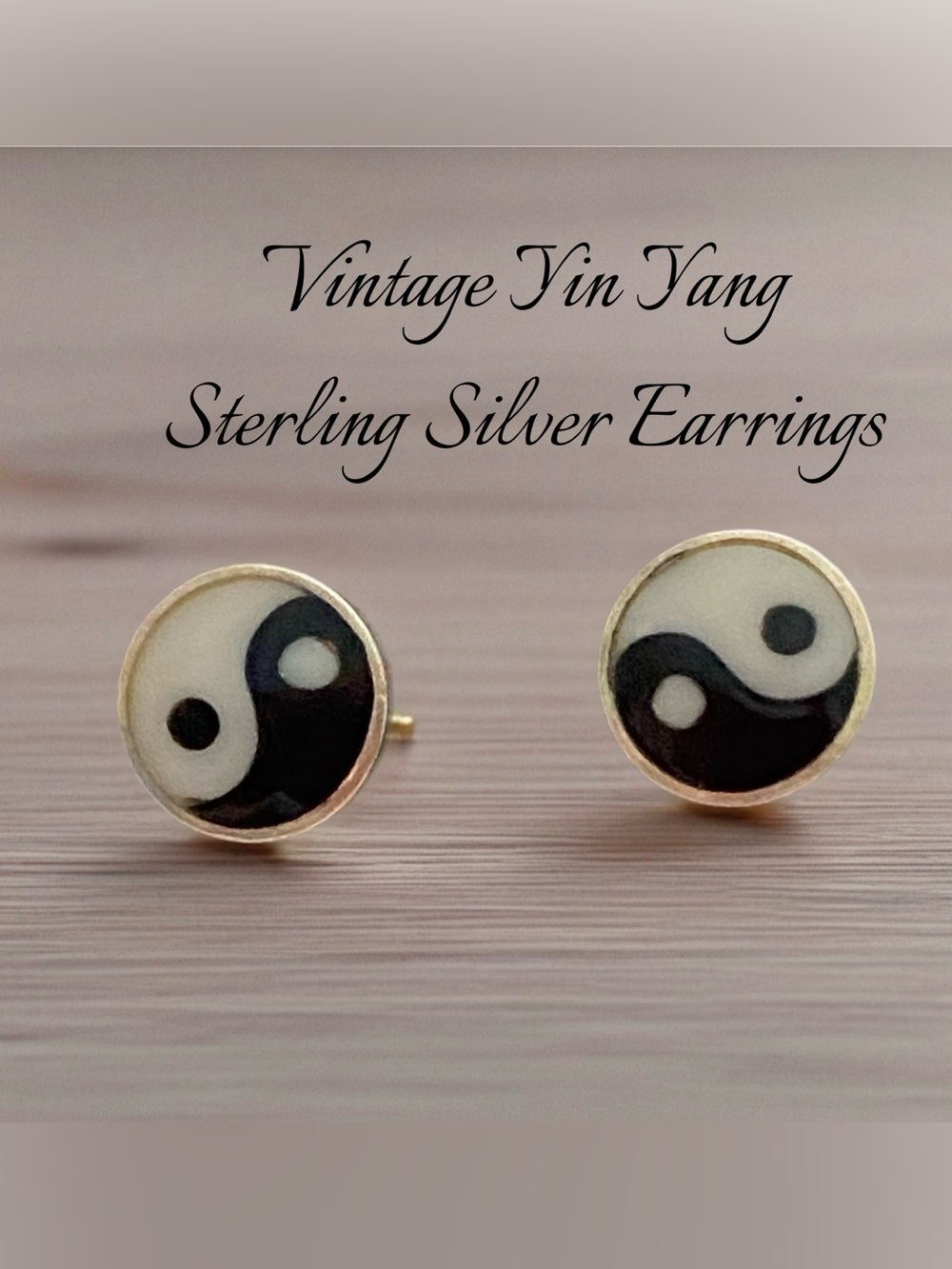 Vintage Yin Yang Stud Earrings - Black & White